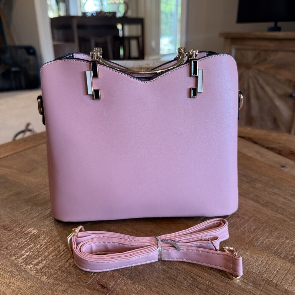 NEW ZZMY Pastel Colorblock Satchel Handbag Pink & Blue with Matching Wallet Set - Picture 4 of 9